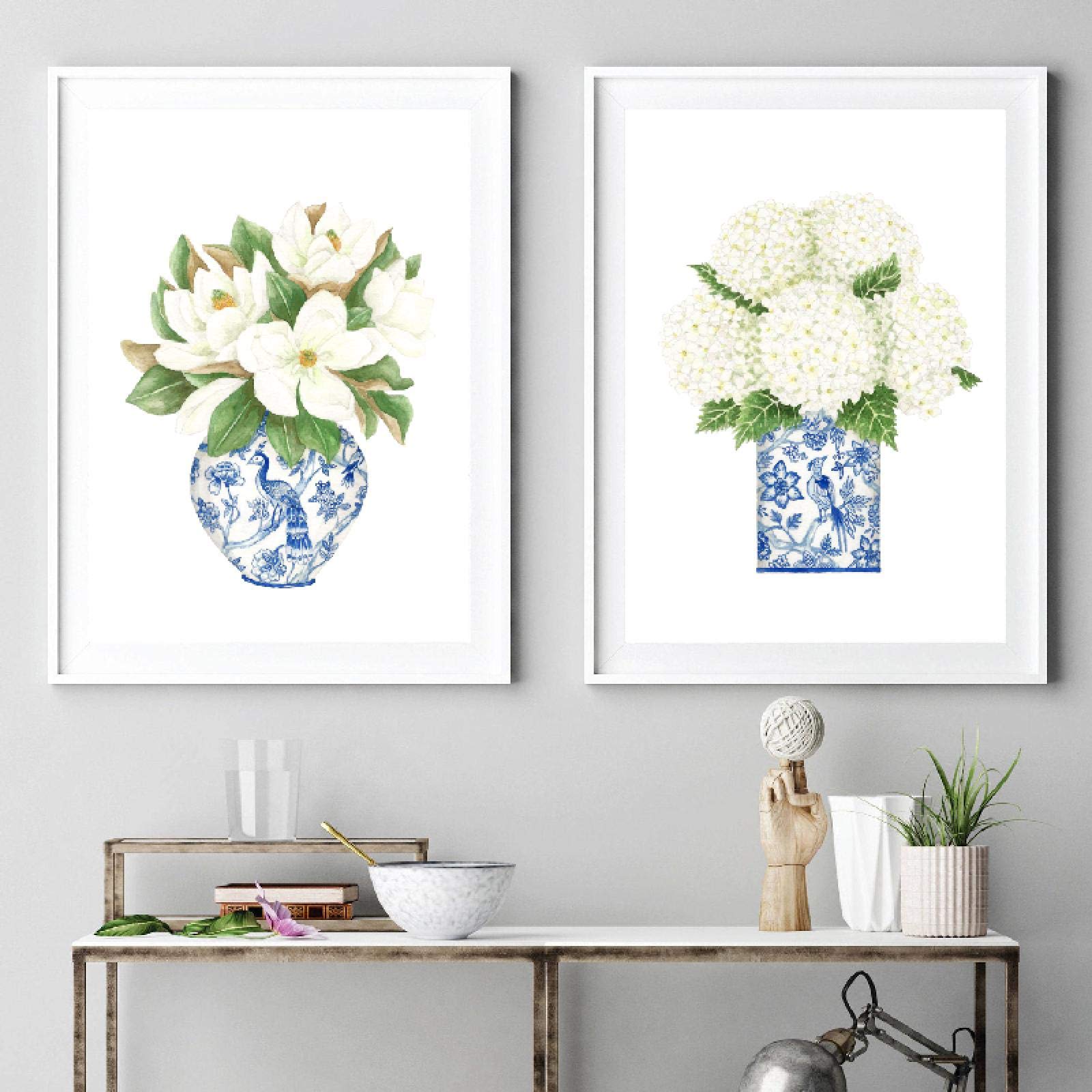 Art mural bleu et blanc affiche fleur délicate de haute qualité