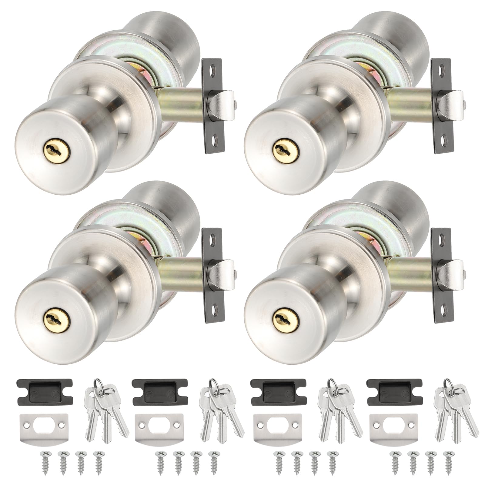 PATIKIL Pomos De Puerta De Entrada Con Llave Interior, 4 Piezas Pomos Redondos De Aleación De Zinc Para Puertas De Dormitorio Y Baño Con Cerradura Para Interior Y Exterior, Color Arenado