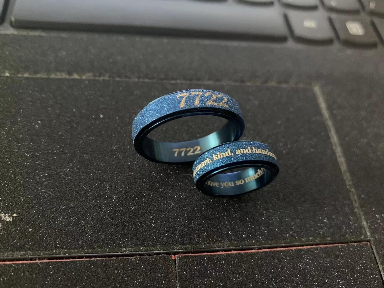Custom matching couple rings for him and her sets,Customized promise wedding rings set with names engraved, Fidget spinner rings for anxiety for couples