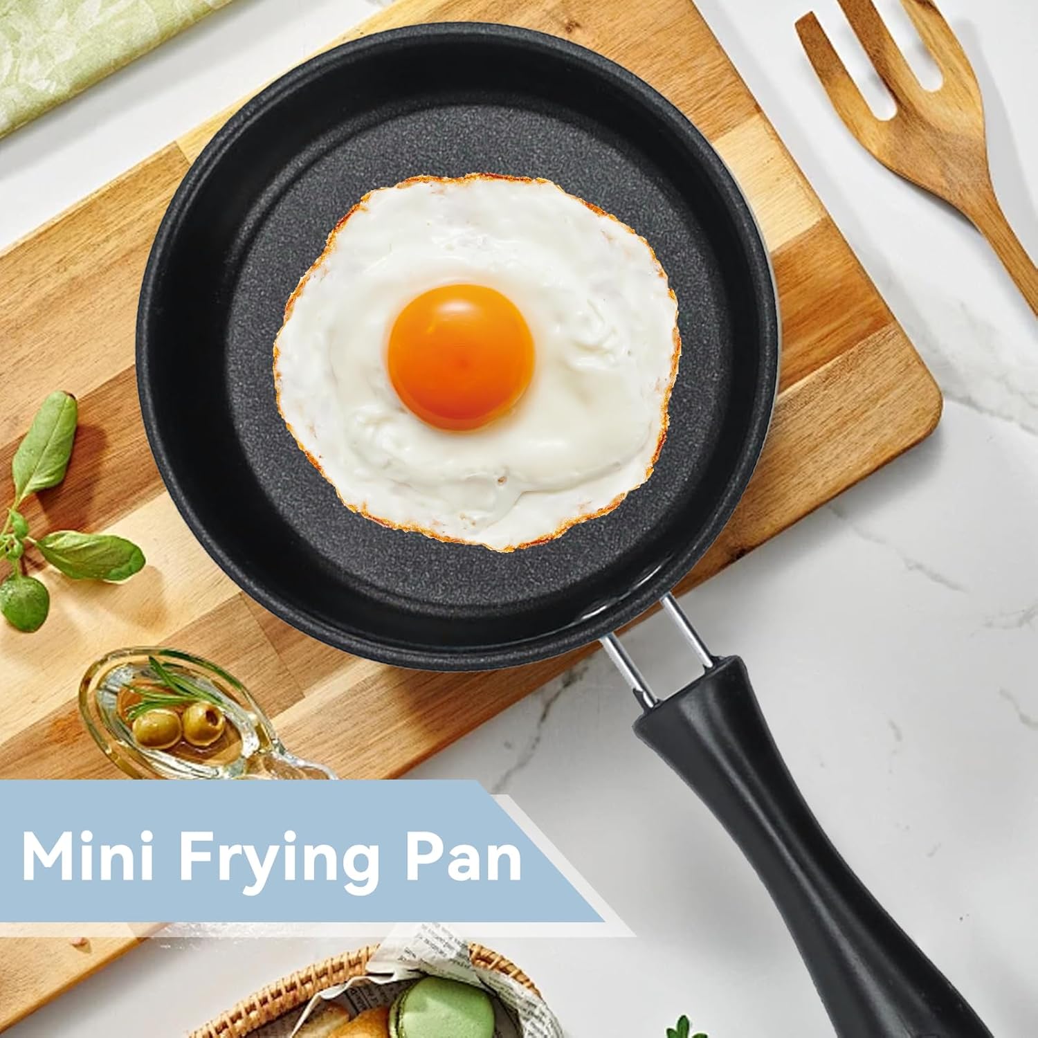 Cyrank Nonstick Mini Egg Pan, 4.7inch One Egg Frying Pan Omelet Pan Single Egg Pan Stainless Steel Mini Skillet Induction Small Egg Skillet(blue) - Image 5