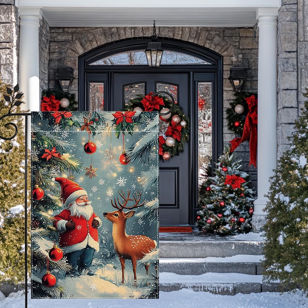 Winter Gnome Garden Flag for Outside Christmas Reindeer Snowflake Welcome Yard Flag 12x18 Inch Double Sided Burlap Holiday Farmhouse Outdoor Flag Home Decoration - Image 9