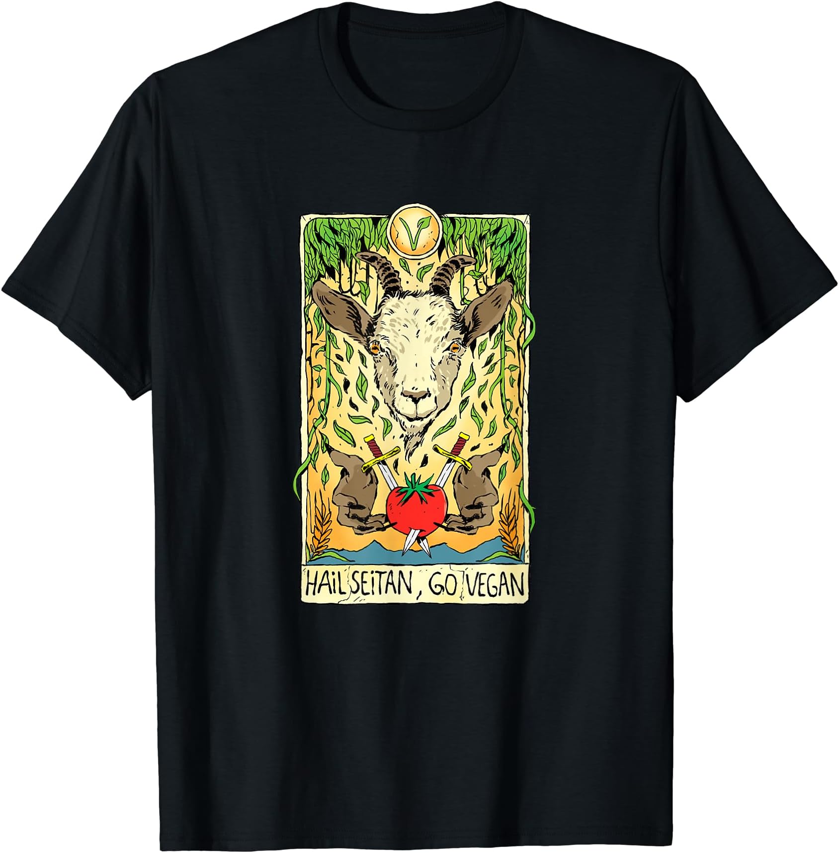 Hail seitan go vegan tarot cardgoat for vegansim lifestyle T-Shirt