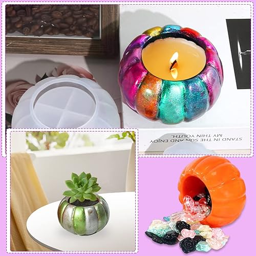 Miniatura 7 de Zayookey Tarros de calabaza, molde de resina, caja de almacenamiento de Halloween, moldes de silicona, caja de joyería de calabaza, molde de