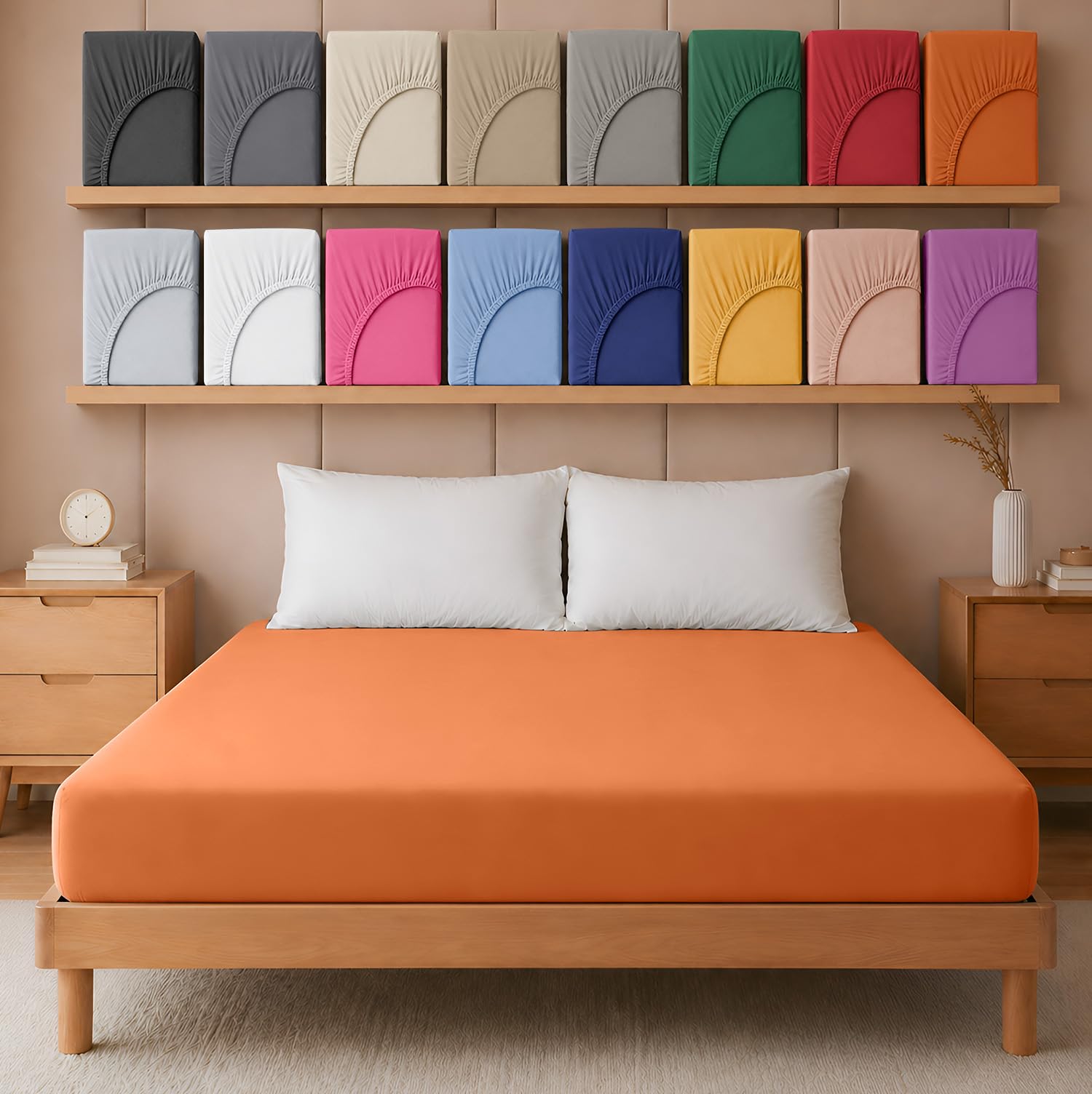 Hafaa Rust Fitted Sheet Single – Easy Care 25 Cm Deep Brushed Microfibre Elastic Fitted Bed Sheets- Shrinkage And Fade Resistant (91 X 191 Cm)