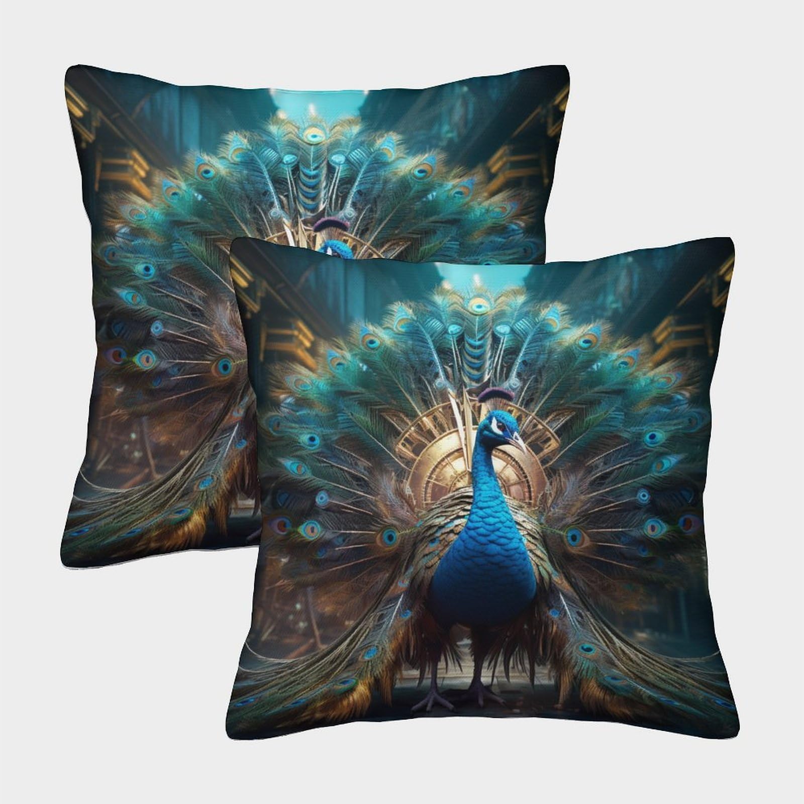 Mefese Peacock-13 3D Printed Peacock Throw Pillow Covers Beautiful Peacock Square Cushion Cover Decorative Super Soft Pack Of 2 For Sofa Couch Bed 45X45cm
