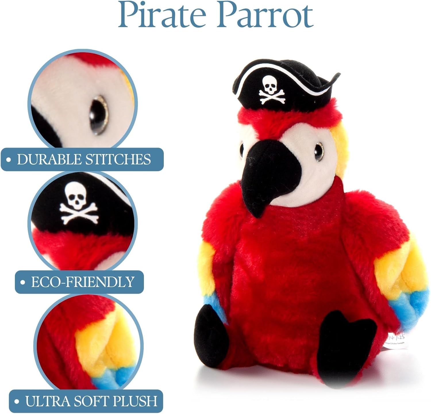 The Petting Zoo Parrot Stuffed Animal Plushie, Gifts for Kids, Pirate Animals, Pirate Parrot Plush Toy 10 inches