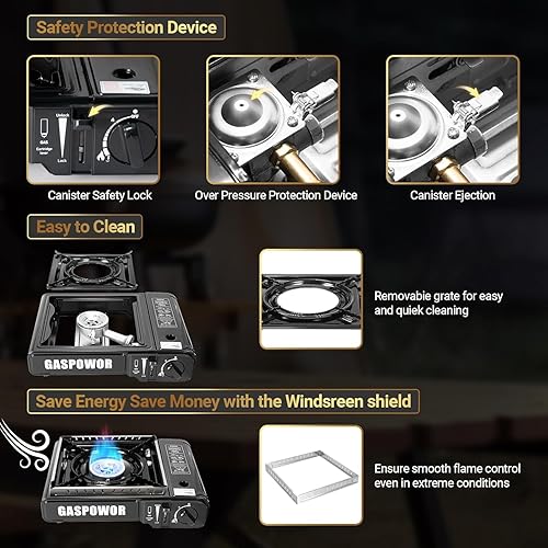 Miniatura 5 de Estufa de campamento, placa de cocina plegable compacta con llama ajustable, quemador de gas portátil al aire libre para senderismo, barbacoa,
