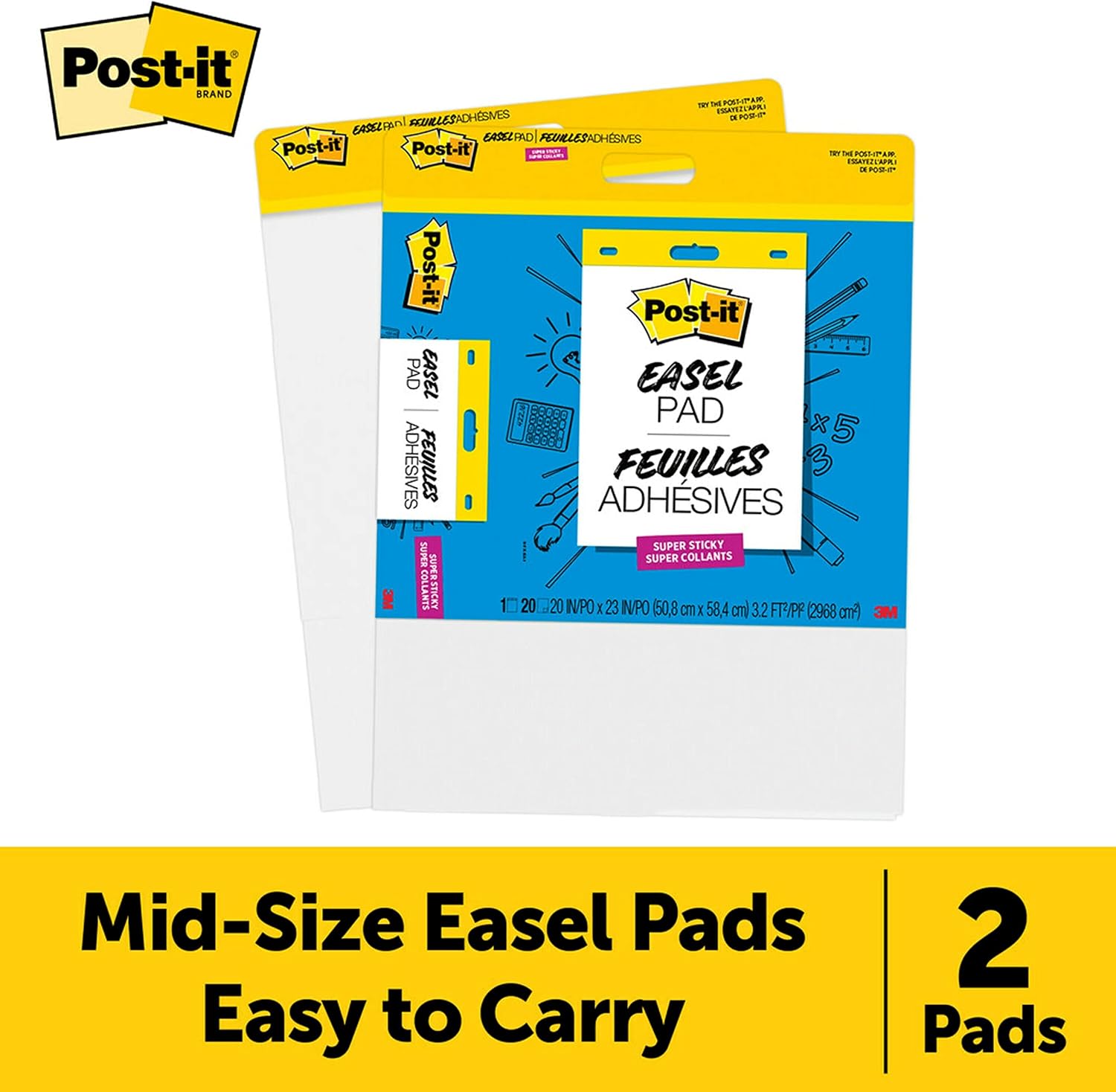 Post-it Super Sticky Easel Pad, 20 in x 23 in Sheets, 20 Sheets/Pad, 2 Pad/Pack, Great for Virtual Teachers and Students (566B-2PK) : Arts, Crafts & Sewing