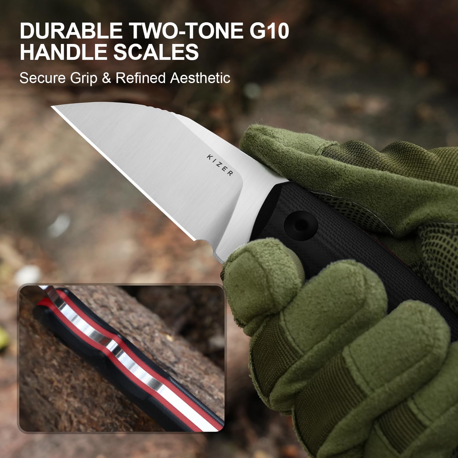 Kizer Snick Fixed Blade Knife with Sheath, 2.68" AEB-L Steel Sheepfoot Camping Knife with Black G10 Handle, EDC Knives for Hiking 1085A1