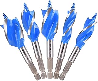 SOMADA Auger Drill Bit Set for Wood, 5-Piece, 1/2", 5/8", 3/4", 7/8" and 1" Inch Size, 4-Inch Long with Storage Case, Impact Wood Auger Set with Quick Change