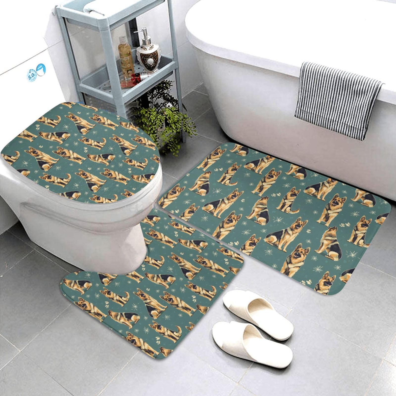 Tapis de salle de bain Berger Allemand lot de 3 pièces absorbant et antidérapant