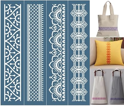 Alinacutle 4PC Borders Silkscreen Stencil,Reusable Self-Adhesive Silk Screen Printing, Vintage Border Pattern,for Home Decor/Printing on Wood/Fabric/Wall/Cup/Plate/Glass/Paper,8.4" x 9.9"