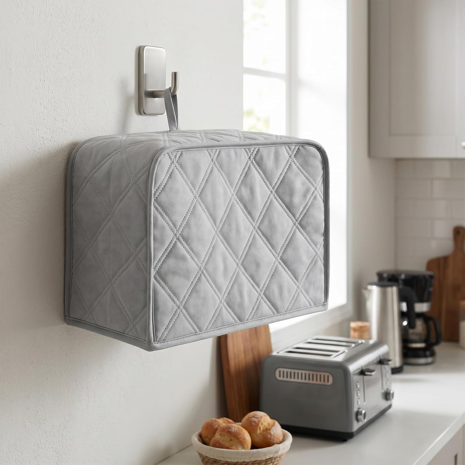 2 Slice Toaster Cover, Quilted Polyester Toaster Covers 2 Slice Wide Slot, Dust-proof Universal Size Covers for Small Kitchen Appliance(Grey)
