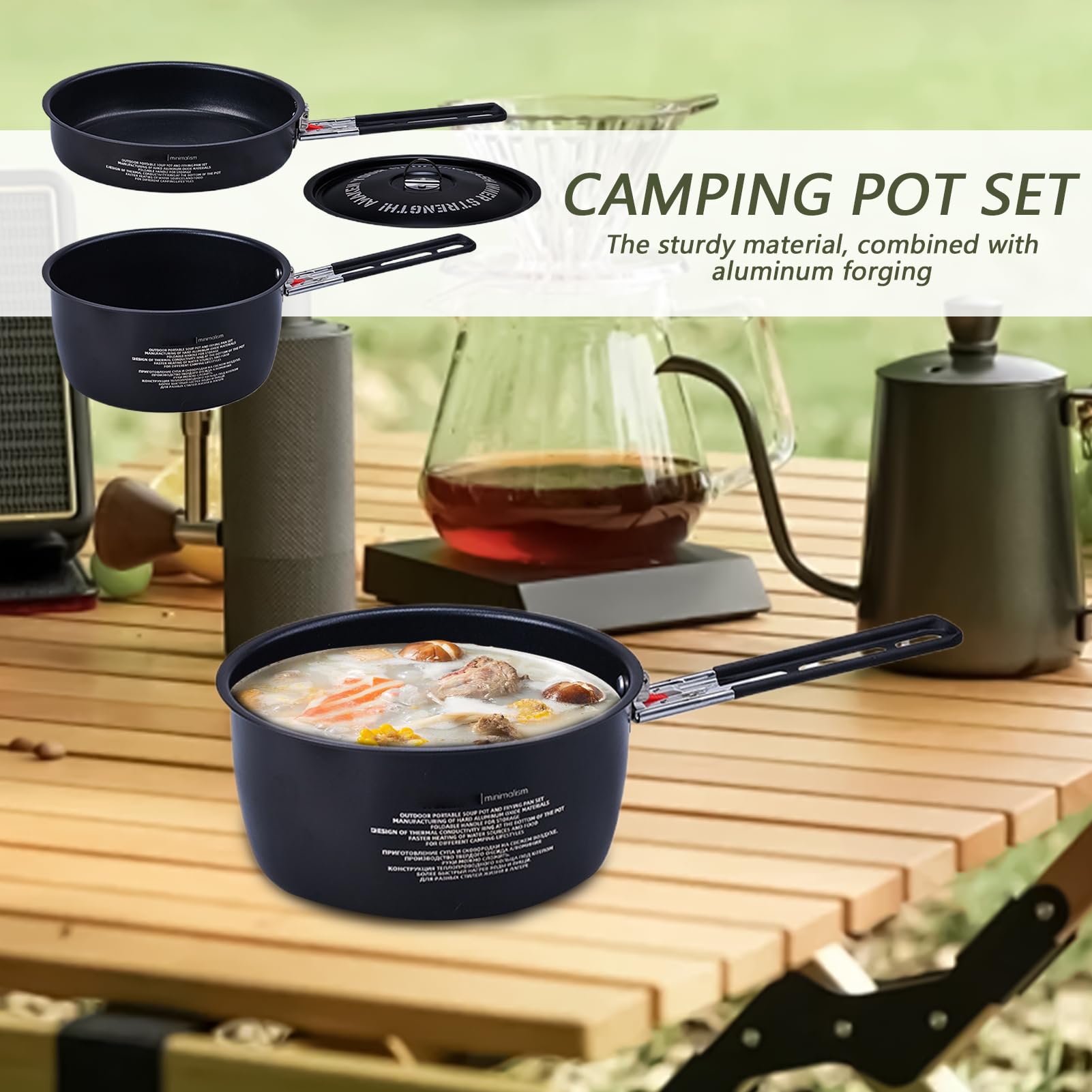 Set pentole da campeggio Attrezzi per Stufare e Friggere | Padelle Da Campeggio Per Cucinare Per Campeggio Compatto Escursionismo Camper Picnic Famiglia Coppie