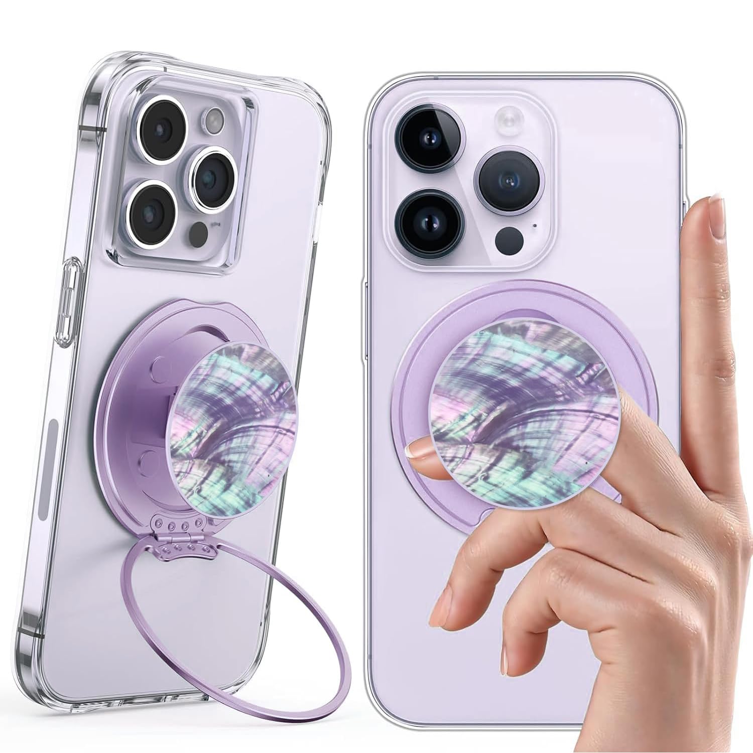 Cover per iPhone 16 Pro con Supporto Magnetico, Custodia Compatibile con MagSafe con Anello Girevole a 360°, Case con Retro Opaco, Protezione Robusta e Stabile per Video e Ufficio, Viola