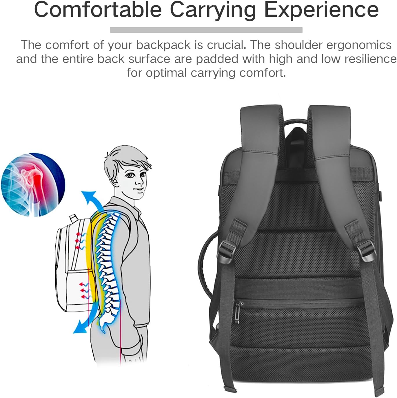 Travel Laptop Backpack, Carry on Luggage with USB Charging Hole, Lightweight Waterproof Laptop Backpack for Business