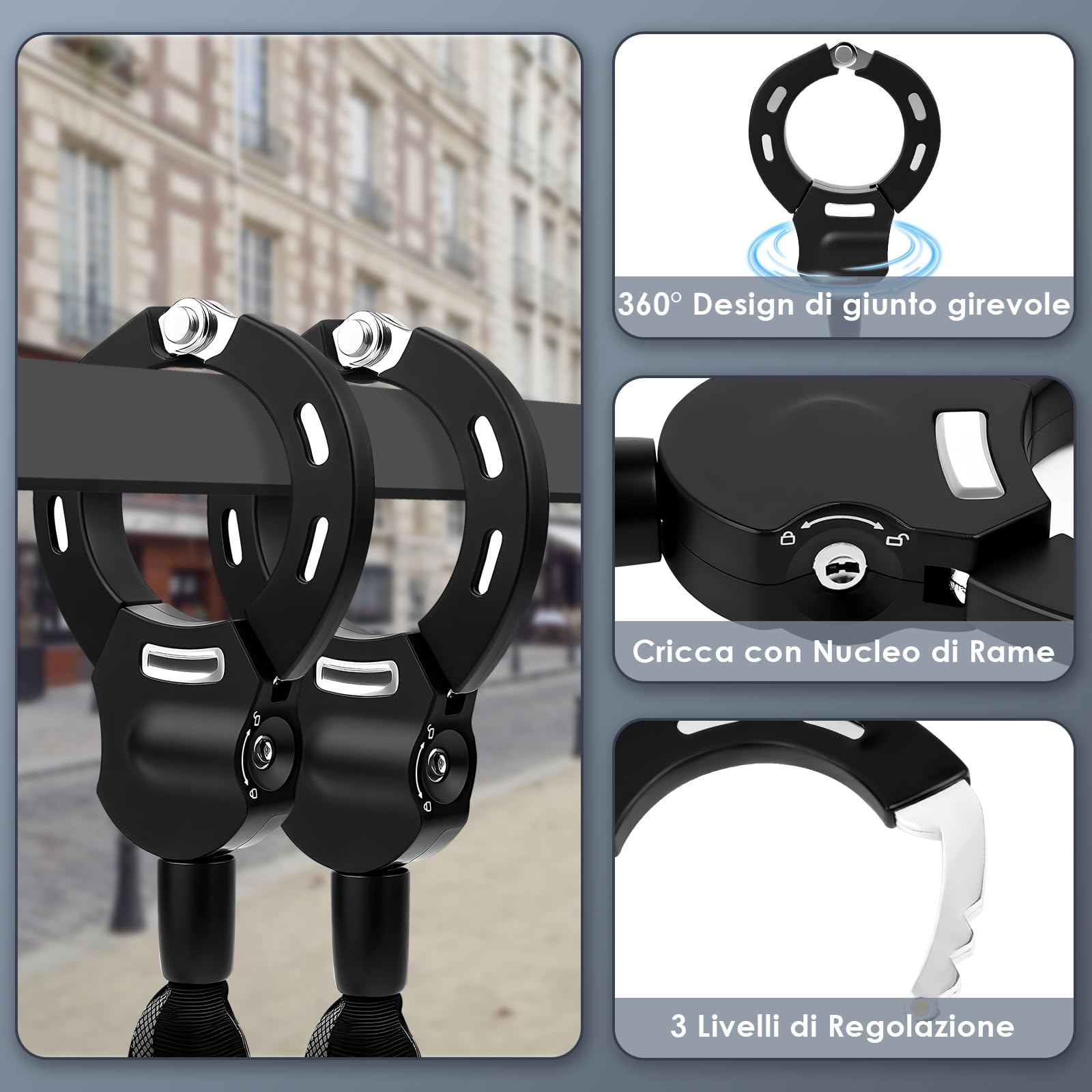 Lucchetto Monopattino Elettrico, Catena Monopattino Elettrico con Copertura Protettiva in Silicone, Antifurto Monopattino Elettricos con Chiave per Scooter, Biciclette, Passeggini