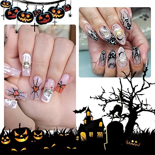 Miniatura 3 de XEAOHESY 30 dijes para uñas de araña de Halloween, perlas y diamantes de imitación transparentes para uñas, diamantes de imitación de araña punk,