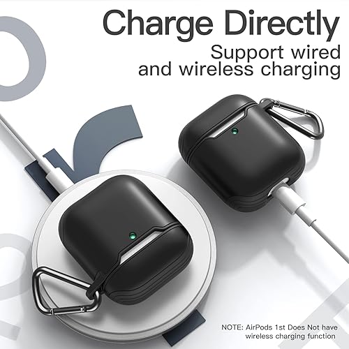 Vista 4 de JETech Funda para AirPods (1ª y 2ª generación), PC y TPU, funda protectora con llavero (negro)