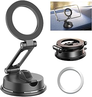 East Leaf 車 スマホホルダー magsafe対応 吸盤式 マグネット式 360度回転 アルミ合金 折りたたみ スタンド ダッシュボード取付
