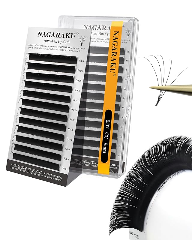 Extensões de cílios NAGARAKU Easy Fan Volume 0,07 CC, 9 mm, preto fosco