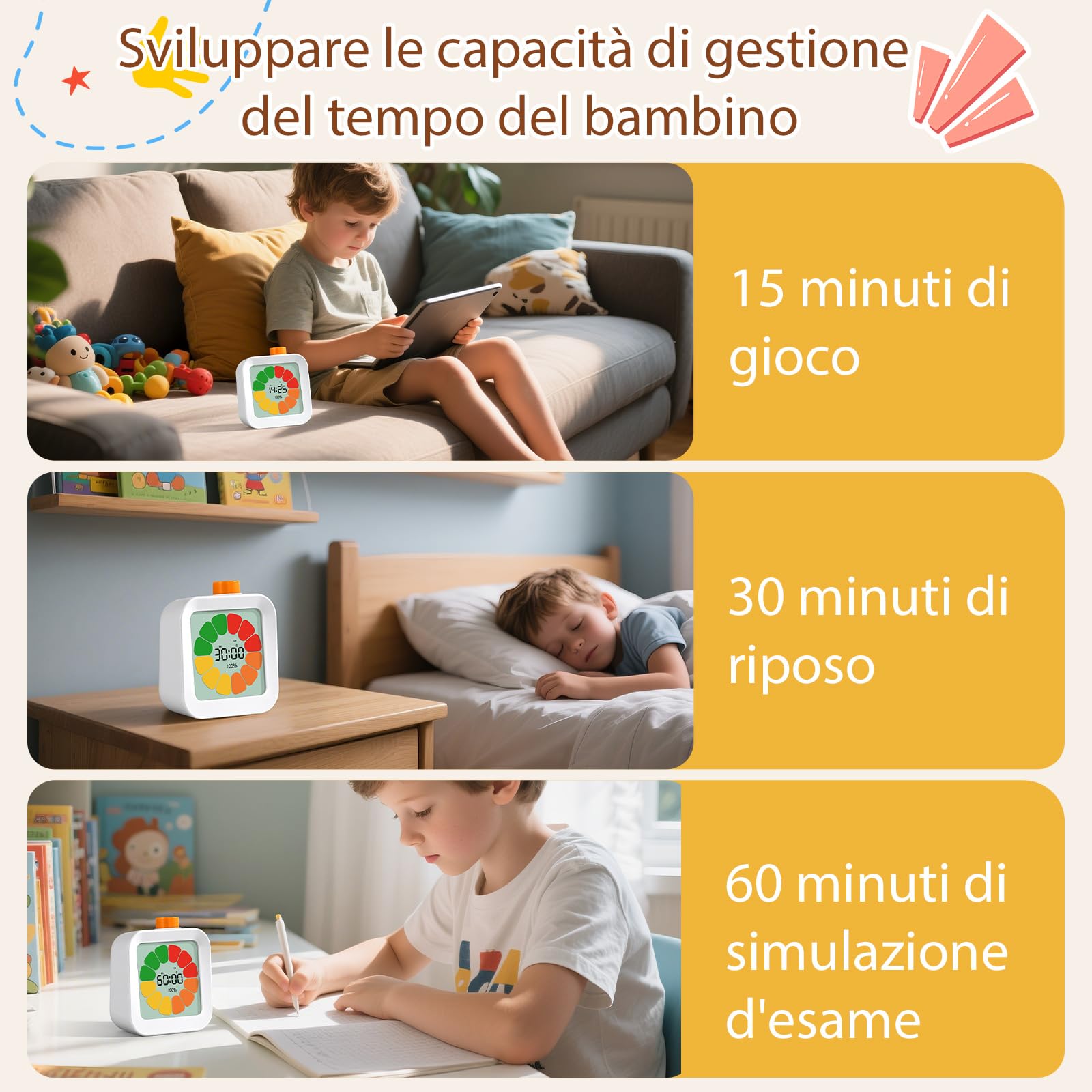 EooCoo Timer Visivo Bambini, Conto alla Rovescia di 99 Minuti, Temporizzatore Digitale con Memoria di Produttività con Allarme Silenzioso, Tasti Min/Sec, Oggetti per la Cucina, Scuola, Ufficio, ADHD