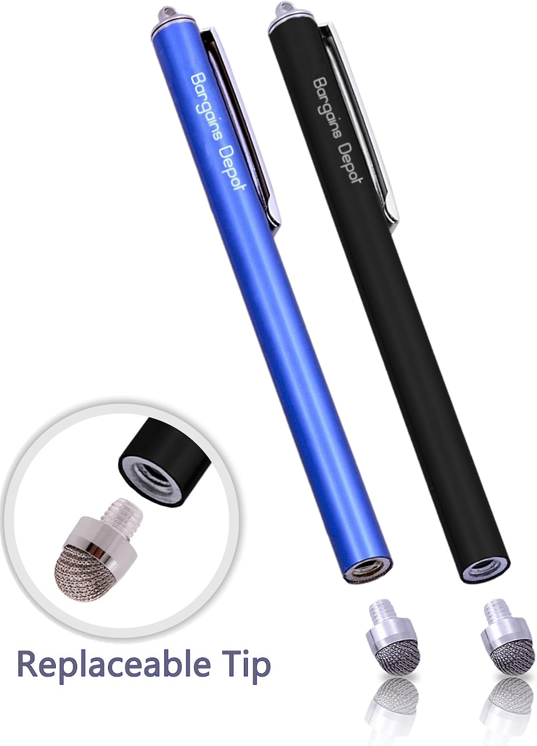 Bargains Depot [0.3-inch Hybrid Tip Series] 2Pcs Micro-Fiber Tip Stylus 5.5" L Ultra Sensitive Universal Capacitive Touch Screen Pens with Extra 2 Tips and Lanyards - ((Black&Blue)