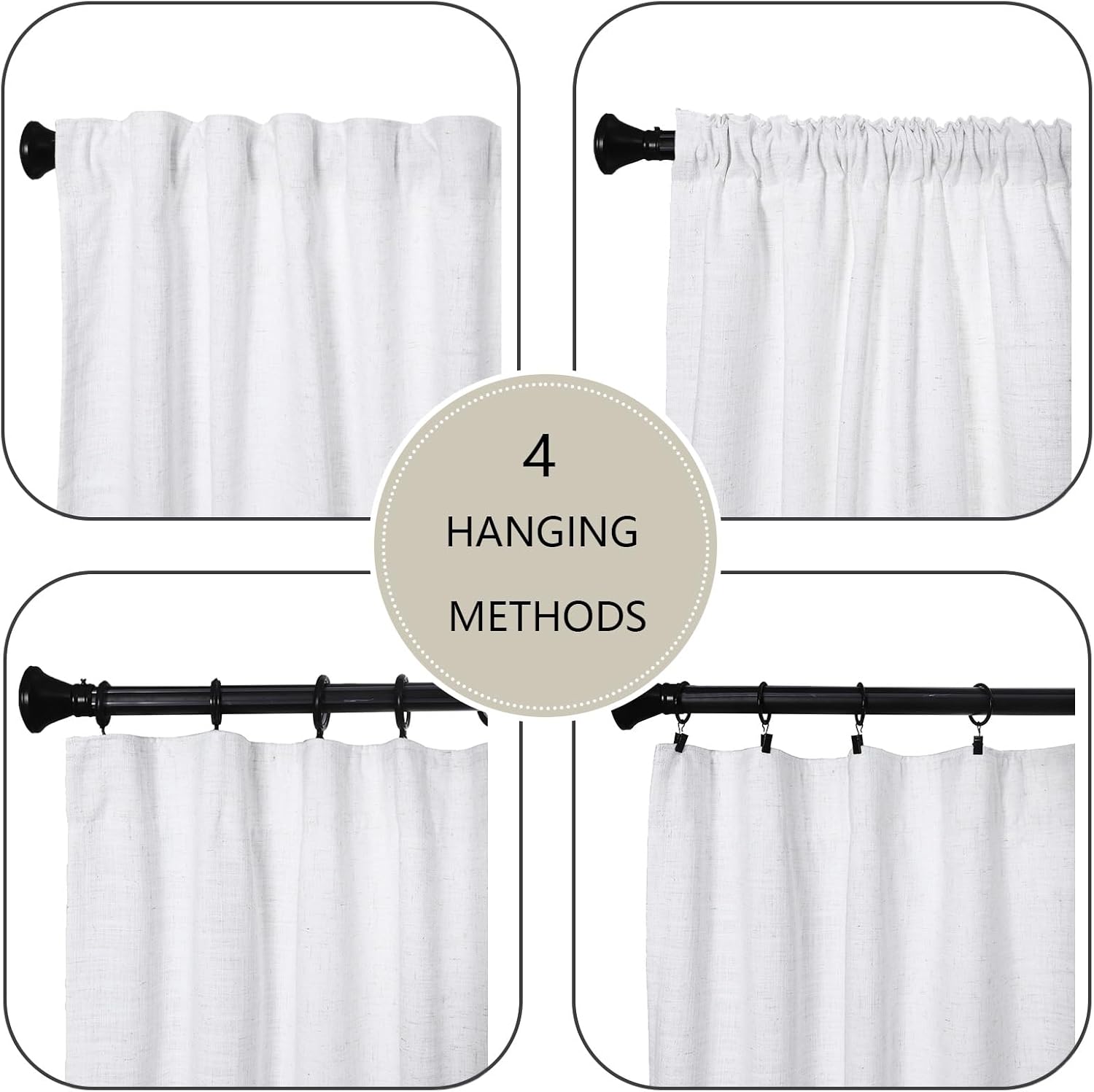 Linen Curtain, 84 Inches Long Solid Room Darkening Rod Pocket Single Curtain Panel, Snow White (1 Panel 50Wx84L)