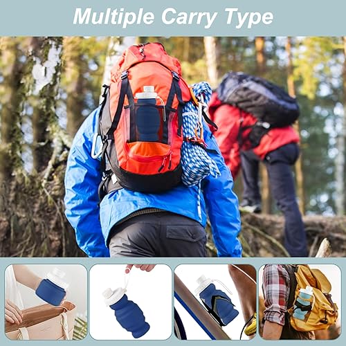 Miniatura 7 de THAIOXYH Botellas de agua plegables de 11 oz (10.8 fl oz), reutilizables, plegables, portátiles, sin BPA, de silicona, para viajes, senderismo,