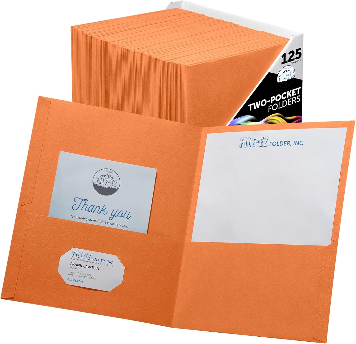 FILE-EZ Two-Pocket Folders, Orange, 125-Pack, Textured Paper, Letter Size (EZ-32465)