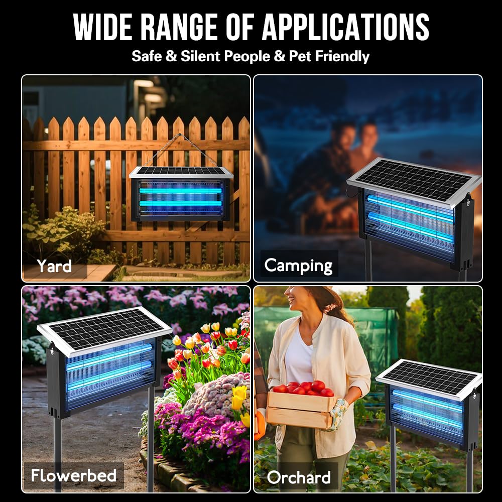 Bug Zapper Outdoor Solar, 4000V Electric Fly Mosquito Trap with LED Lamp, Waterproof & Portable Insect Killer for Patio, Yard, Camping, Home, Garden — view 7