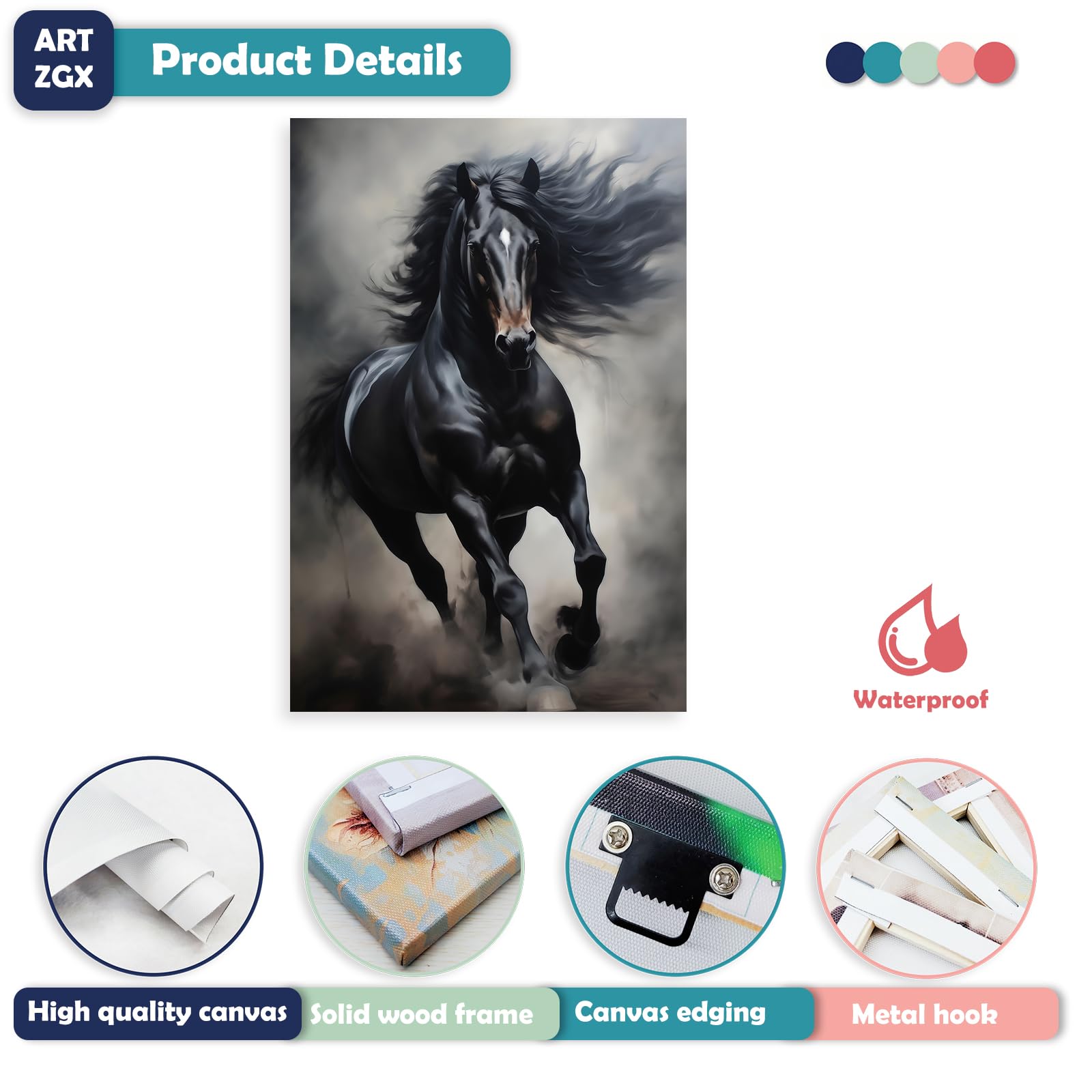 Amazon.co.jp: ARTZGX 馬 キャンバス ウォールアート 黒 走る馬 絵