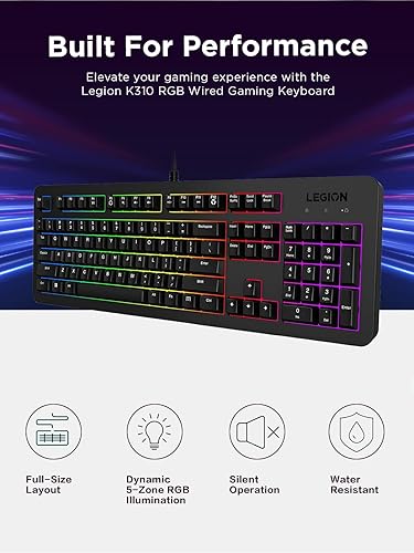 Miniatura 3 de Lenovo Legion K310 RGB Teclado para juegos con cable  Tiempo de reacción ultrarrápido con teclas táctiles, interruptores de membrana silenciosos,