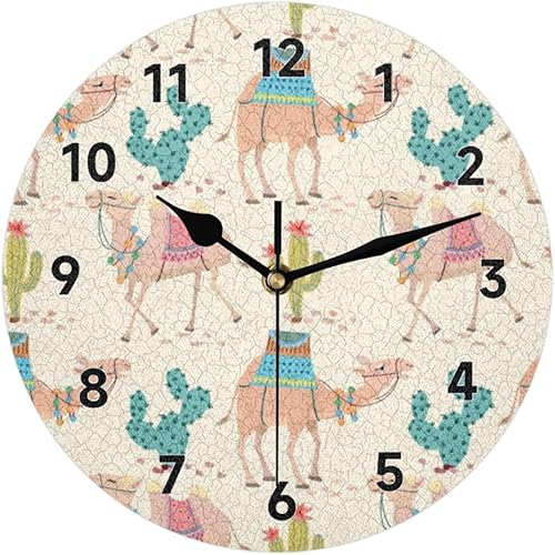 Reloj de pared de cactus de camello del desierto, decorativo, redondo, de 12 pulgadas, moderno, funciona con pilas, para cocina, sala de estar,