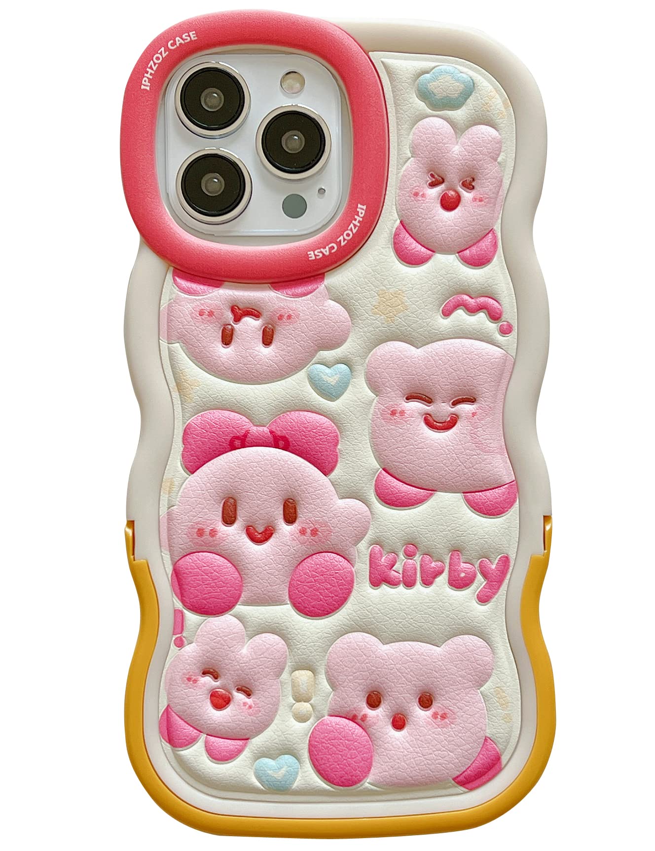 SMAIGECompatible with iPhone 14 Pro Max Case 6.7 inch,Wave Frame Shape Shock-Absorption Grily Case Cover with Kickstand, Cute Kawaii Cartoon Kirby Design for Kids Teens Young Girls Women