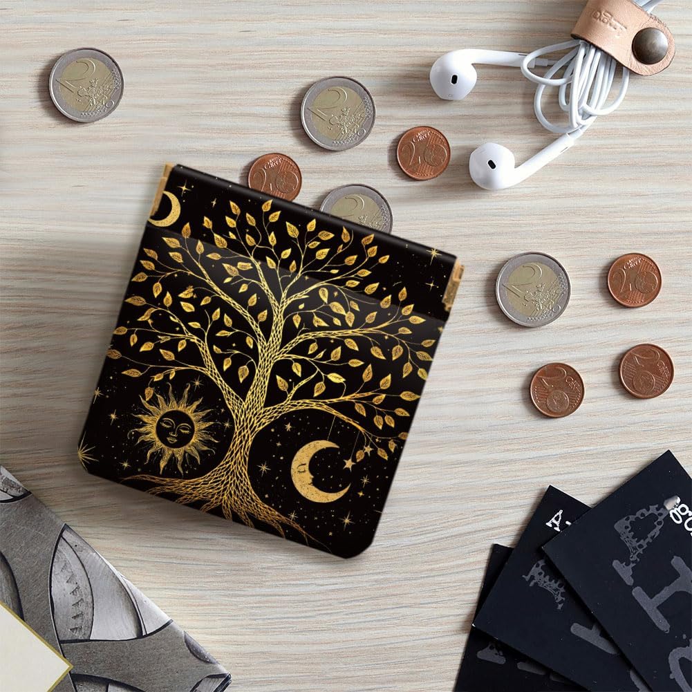 Peacoblue 4Pcs Small Leather Squeeze Coin Purse for Women-tree of life Pattern Waterproof & Durable Snap Closure Change Pouch Mini Money Wallet Bag for Adult Teen Girls Best Gift