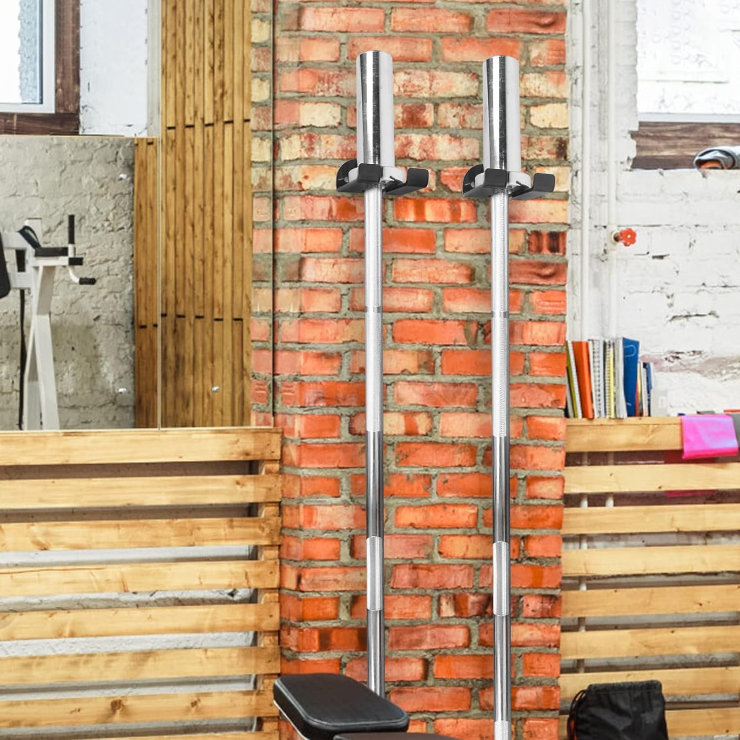 Aoneky Uchwyt ścienny na sztangę - materiał stalowy, nośność 60 kg, wieszak wiszący 1 sztanga olimpijska na ścianie, akcesoria sportowe do organizowania drążków do siłowni w domu, 1 sztuka