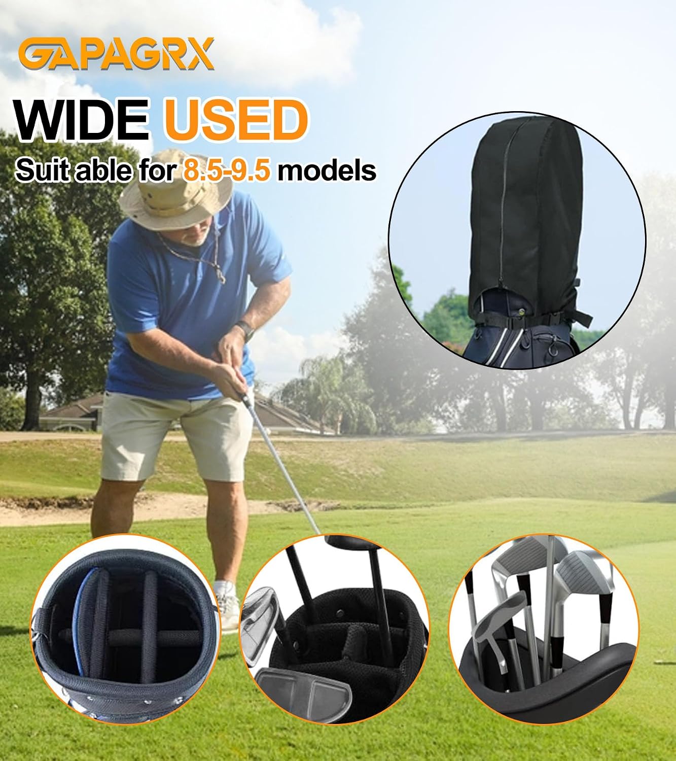 Golf Bag Rain Cover Hood Waterproof 900D Fit Almost All Golf Bag | Nylon Dustproof Cover with Adjustable Rain Cape, Full Coverage Weather Protection Lightweight Easy Carry for Men Women Golfer