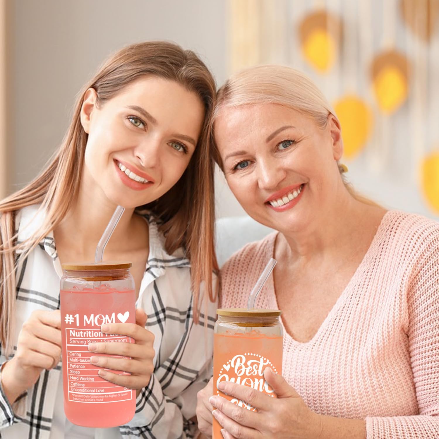 Frerdui Birthday Gifts for Mom, Mothers Day Gifts from Daughter Son Kids, Best Mom Ever Mama 18oz Glass Cup Coffee Water Bottle with Bamboo Lid and Straw, Gift for Mom Women, Christmas Gift for Mommy