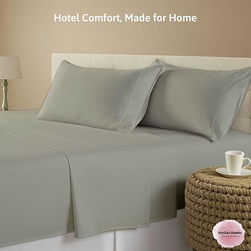 Miniatura 8 de MyGiza Sheets,100% Giza Egyptian Cotton Sheets-King Size Giza Cotton Sheets Set to Fit Upto 18 Inches Deep Mattress (4 Pcs) Light Grey Solid Gris