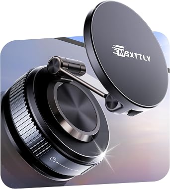 MSXTTLY Suction Cup Phone Holder360 Adjustable Vacuum Magnetic Car Phone Mount for MagSafe 2026 Upgrade Cell Phone Metal Carmount Travel Gifts Compatible with iPhone 17 Pro Max 16 15 14 13 12 Blcak