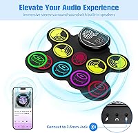 Vista 5 de Electronic Drum Set, 10 Pads Roll-up Drum Practice Pad with Drum Pedals & Sticks, Built-in Speaker with Headphone Jack, Great Christmas & Birthday