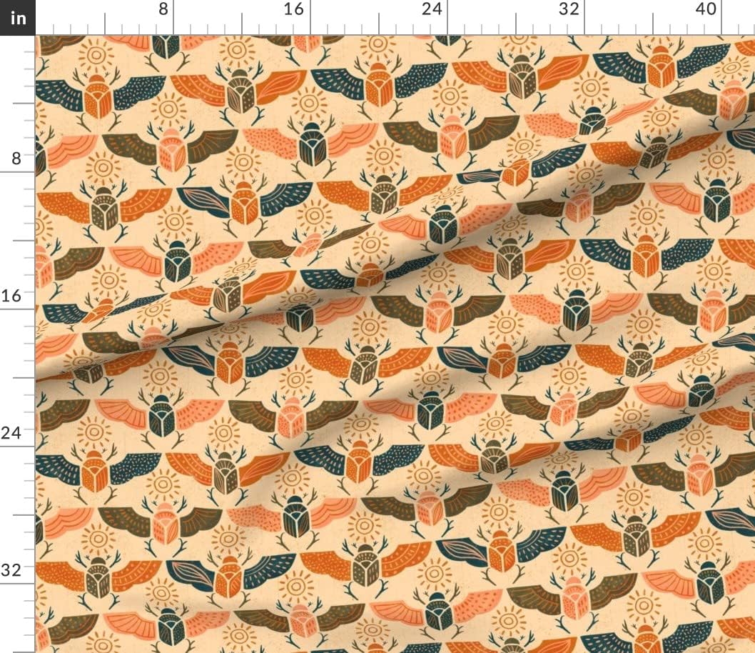 Spoonflower Fabric - Retro Scarabs Vintage Sun Bugs Insects Beetle Printed on Petal Signature Cotton Fabric by The Yard - Sewing Quilting Apparel Crafts Decor