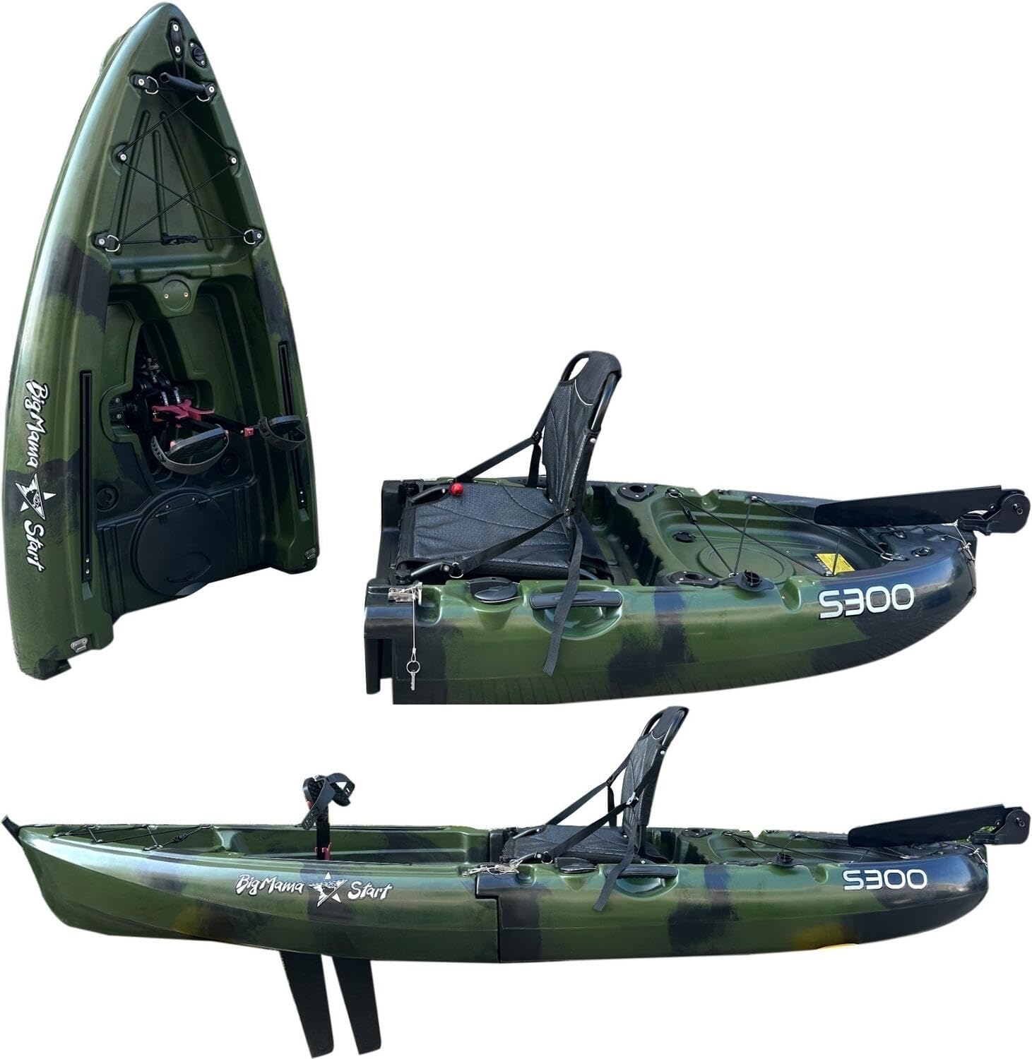 Canoa divisibile da pesca Big Mama Start S300 fishing con propulsione a pinne, timone, seggiolino in alluminio e pagaia