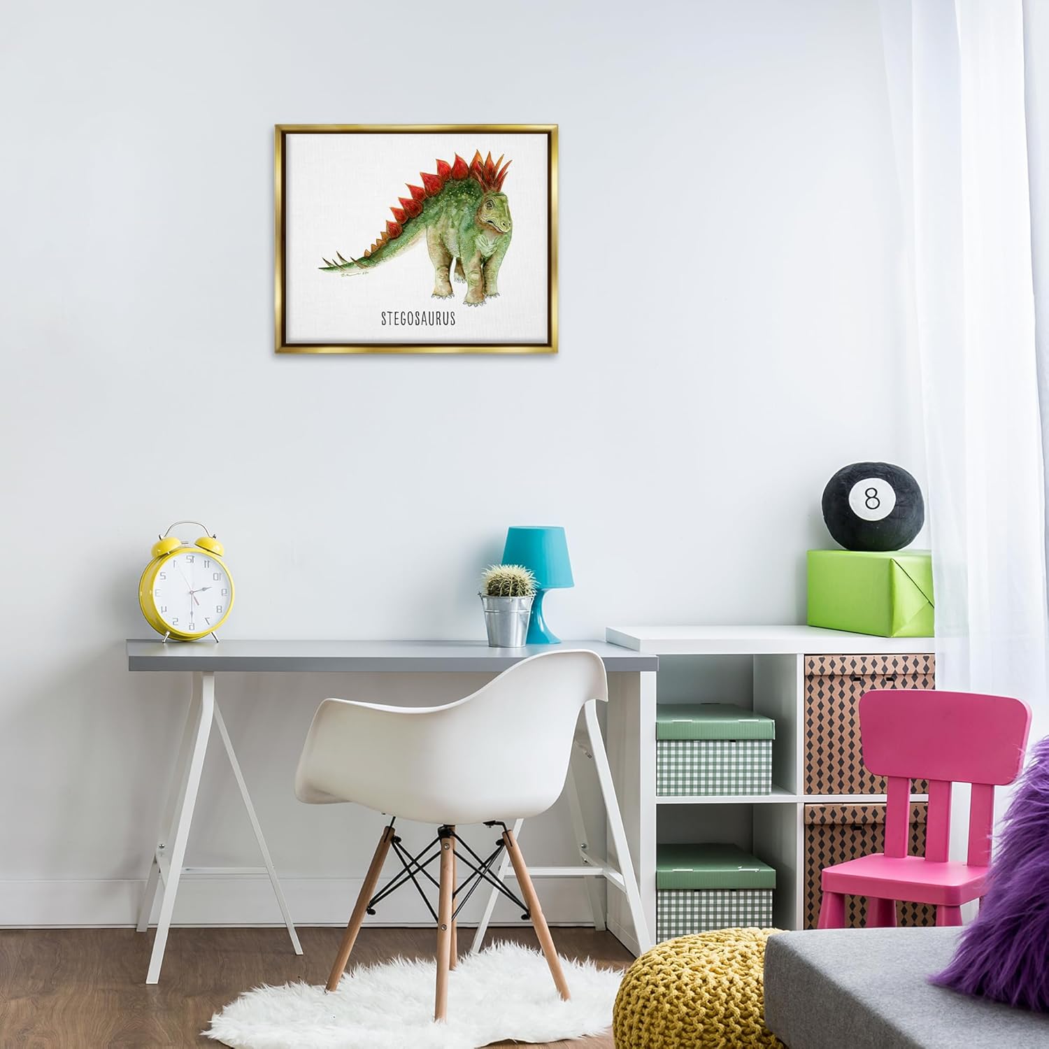 Stupell Industries Stegosaurus Dinosaur Learning Gold Floater Framed Canvas Wall Art Design by Brett Blumenthal, 21 x 17