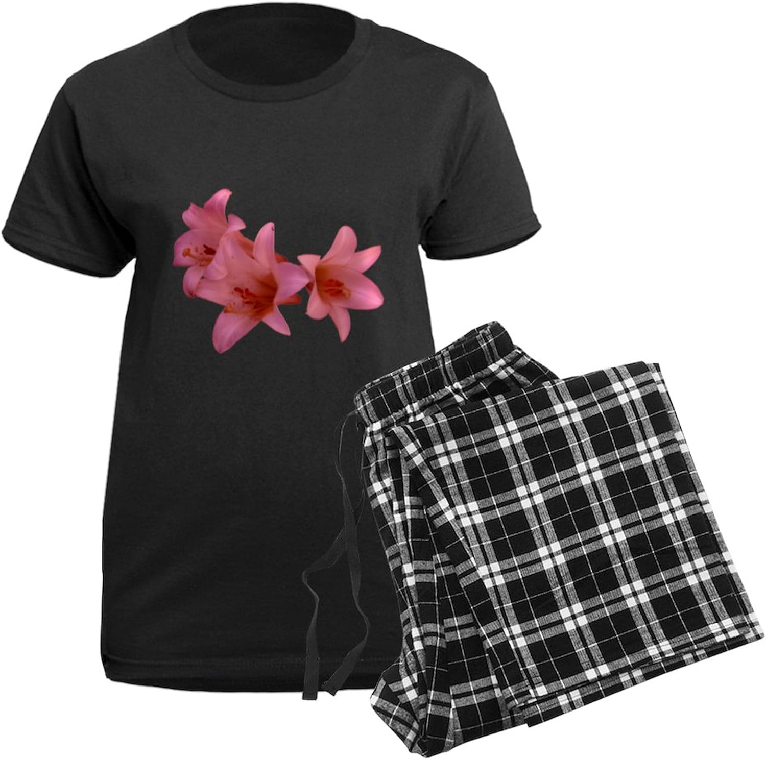 CafePress Pink Lilies Women's Dark Pajamas Womens Novelty PJ Sleepwear