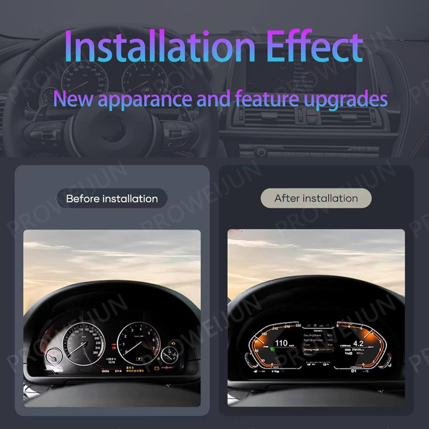 12.3 Inch Car Digital Instrument Cluster LCD Dashboard Speedometer Screen for BMW 5 Series/GT/6 Series 7 Series F10/F11/F18/F07/F06/F12/F13/F01/F02/F03 (2010-2017) Without HUD