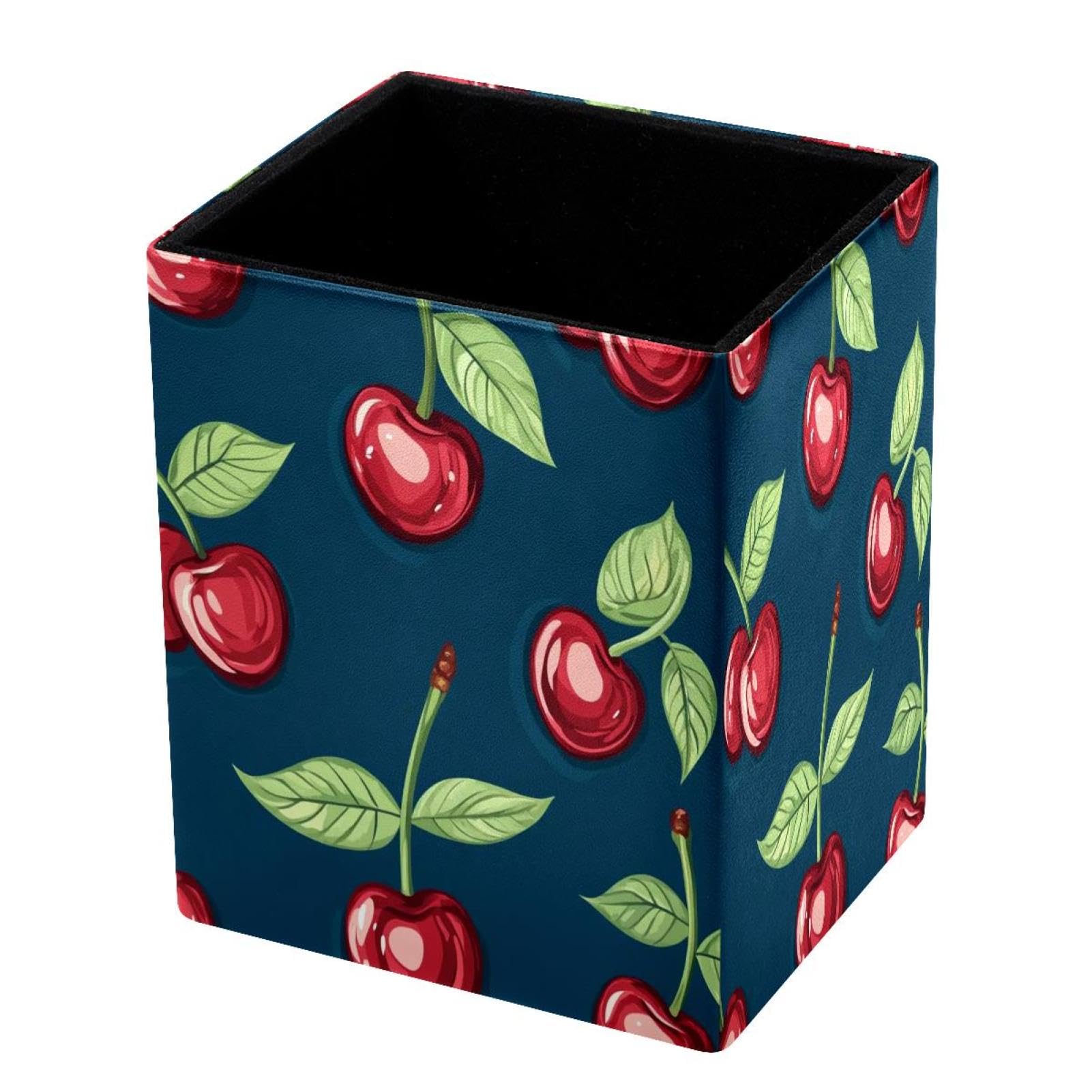 DragonBtu Desktop Pencil Holder, Delicious Cherry Rectangular Pencil Cup, Pencil Storage Bag Office Desk Supplies Case for School, Kids