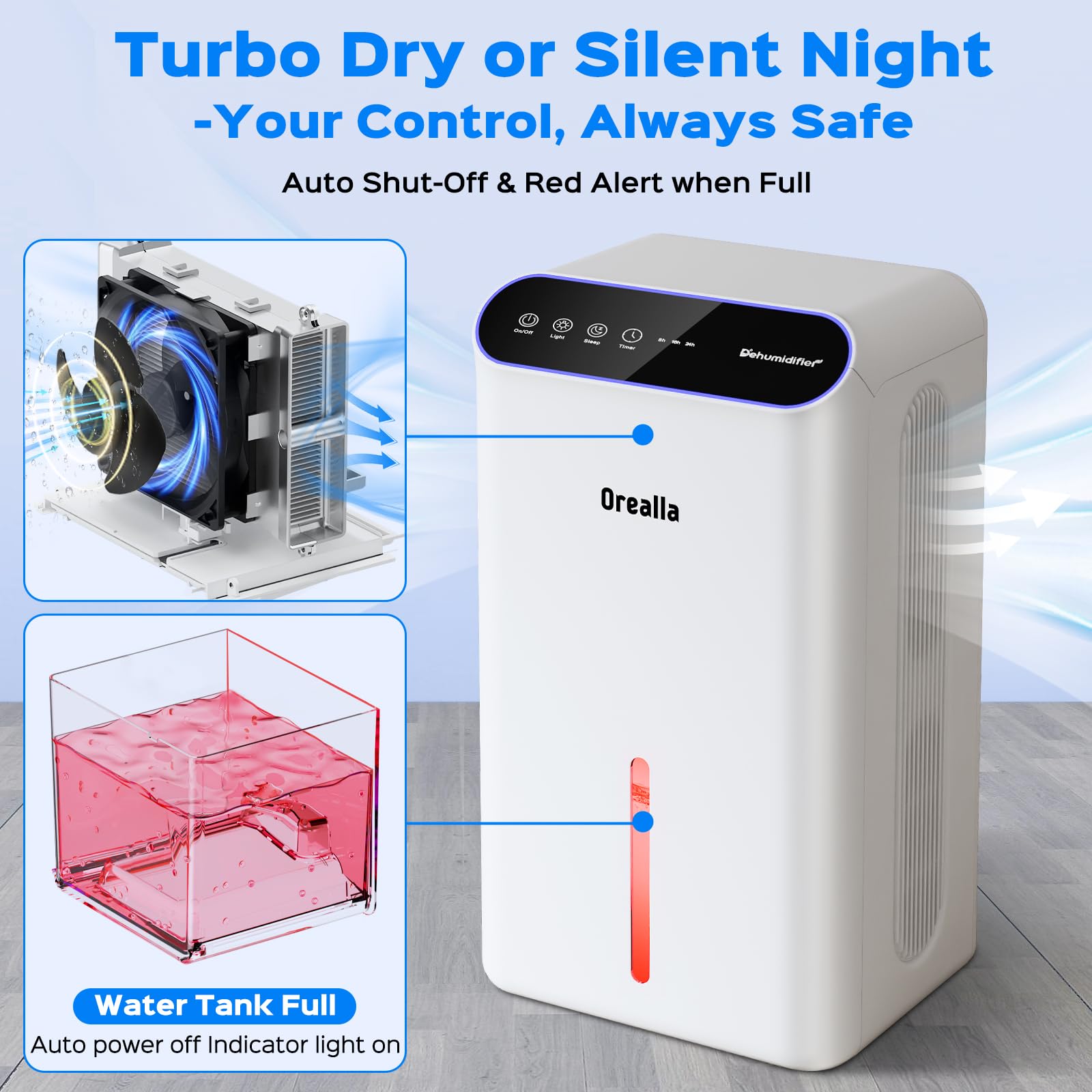 Deumidificatore Casa Muffa Portatile 2.5L - Deumidificatori Silenzioso con Modalità Sonno 30dB Spegnimento Automatico Timer Programmabile Luci 7 Colori, Dehumidifier per Bagno Letto Camera e Soggiorno
