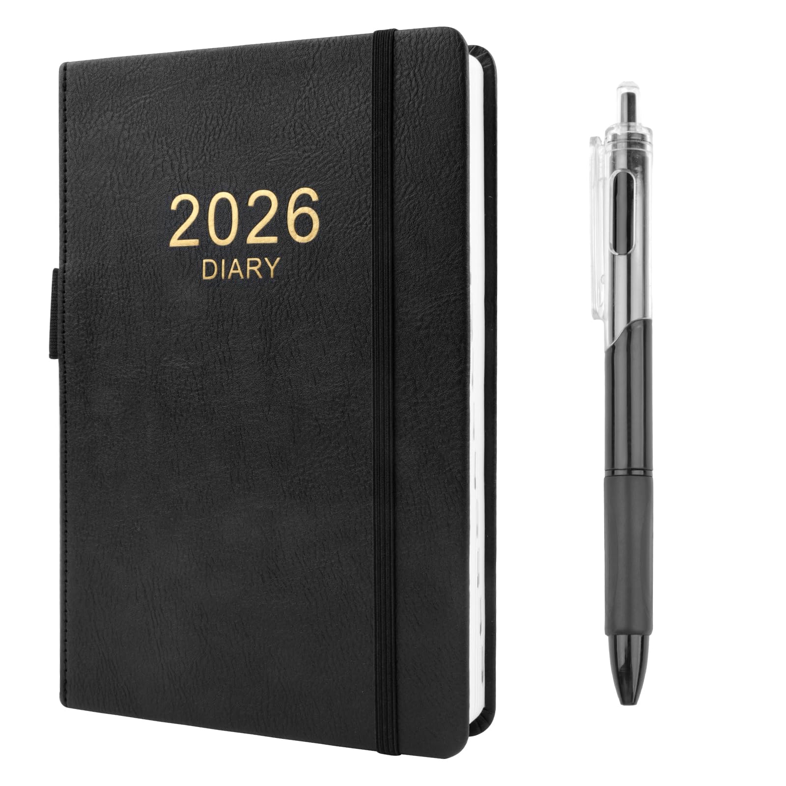 2026 Diary A5 Page a Day, 352 Pages Soft Cover Diary 2026 with Pen, A5 Week to View from Jan to Dec, Daily Planner for School,Office,Home Academic Diary (Black)